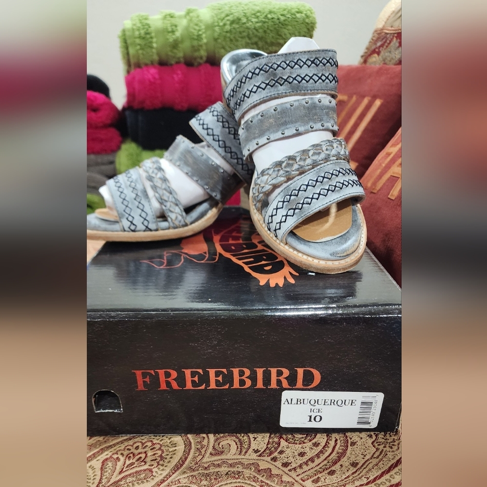 freebird Ice Gray Braided Strap Slide Sandals